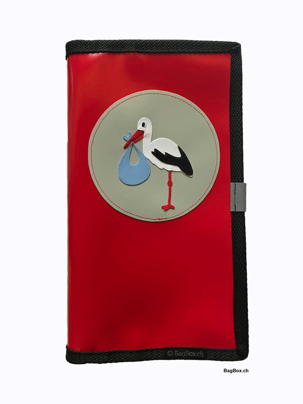 Windeletui Storch aus roter neuer Blache. Handgefertigt in Zürich.